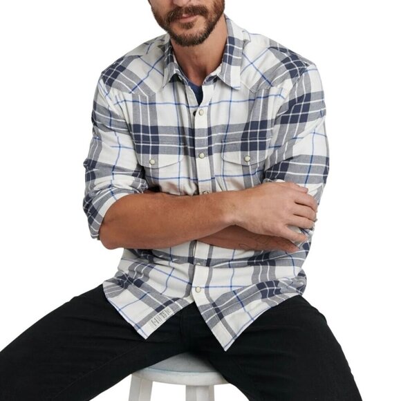 Lucky Brand Saturday Stretch Blue Gray Snap Western Flannel Shirt 2022 Size XL - Picture 11 of 11